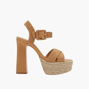 NIB Schutz Blisse Espadrille Nubuck Leather Platform Sandals Nude Caramel sz 9.5